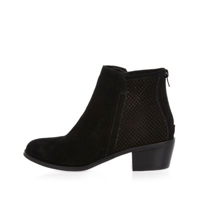 Black perforated faux suede ankle boots